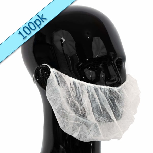 100 x Simply Direct White Beard Snoods kertakäyttöinen hygieeninen kasvojen hiustensuoja -