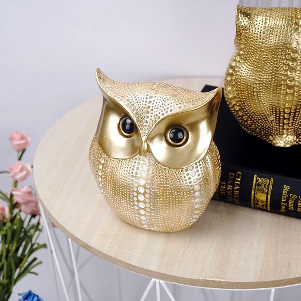 Uggla Staty Prydnad Staty Prydnad Djur Guld Snidad Harts Staty