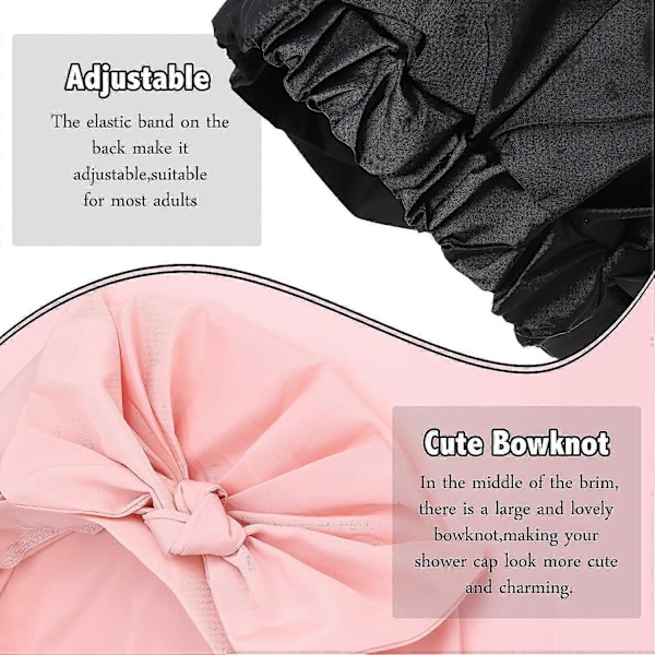 2 Stykker Dusjhetter Justerbar Sløyfe Badehårhetter Gjenbrukbar Vanntett Turban Dusjhatt Badehette (Rosa, Svart)