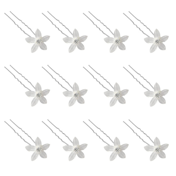 20 stk. brudeblomster hårnåle, hvide blomster hårnåle med rhinsten