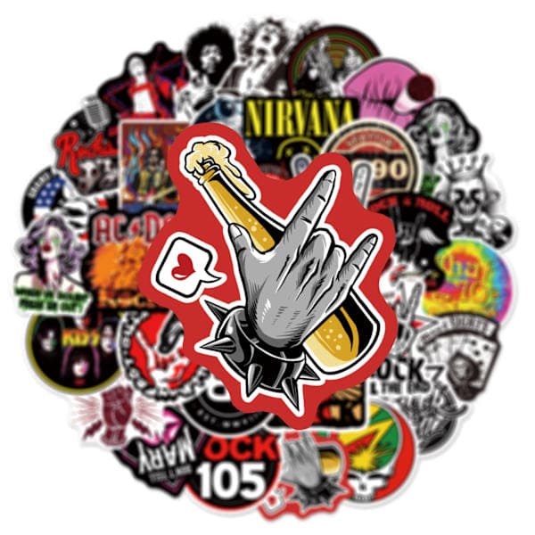 162 kpl rock-yhtyeen graffititarroja PVC-tarroja