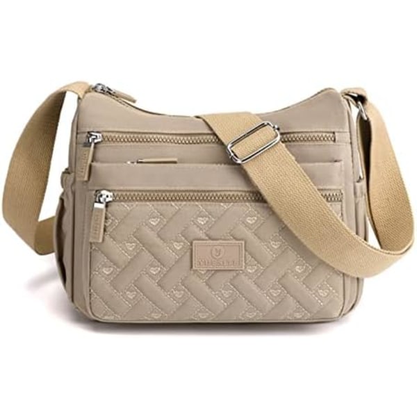 Dame Crossbody Bag, Multi Pocket Crossbody Bag Skulder Bag Reiseveske Håndveske (Khaki)