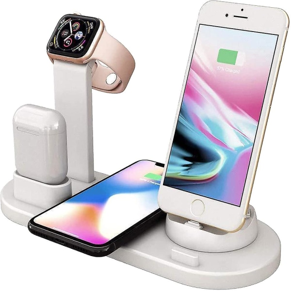 4 i 1 ladestasjon Multi-enhet trådløs ladestasjon 3 i 1 Multi-enhet lader for Iphone Samsung Airpods Iwatch-hvit