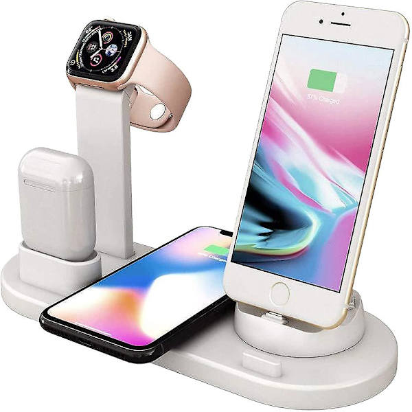 4 i 1 Opladningsstation Multi-enheds Trådløs Opladningsstation 3 i 1 Multi-enheds Oplader Til Iphone Samsung Airpods Iwatch-hvid