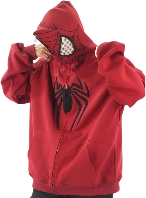 Dame Spider Hettegenser Y2K Oversized Full-Zip Grafisk Hettegenser – Kawaii Stil