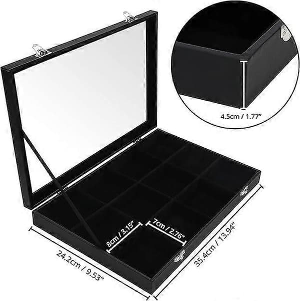 Smyckesorganisatör - Smyckeskrin med 12 Fack (35,2 x 24 x 4,7 cm) Ringdisplayfodral med Sammetfoder