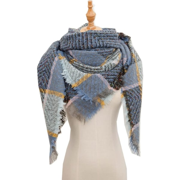 Dames Efterår Vinter Sjal Klassisk Tassel Plaid Sjal Varmt Blødt Chunky Stort Tæppe Wrap Shawl Sjal Cirkel Sjal (Blå)