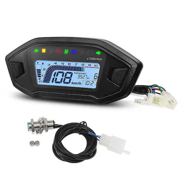 2023 Nyhet 7 Färger Digital Hastighetsmätare Moto Instrumentbräda 10000RPM Motorcykel LCD Display Odometer Varvräknare för 1,2,4 Cylinder 2