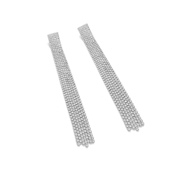 Moderne Kvinde Lange Rhinestones Kvast Øreringe Sølv Boheme Lang Kæde Drop Dangle Øreringe Smykker Til Kvinder