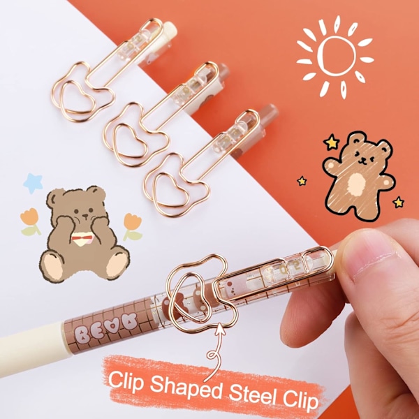 6 stk. Kawaii gelpenne søde penne brun søde bjørnedesign Kawaii pen japansk studenter signaturpen til jævn skrivning (6 stk., brun)