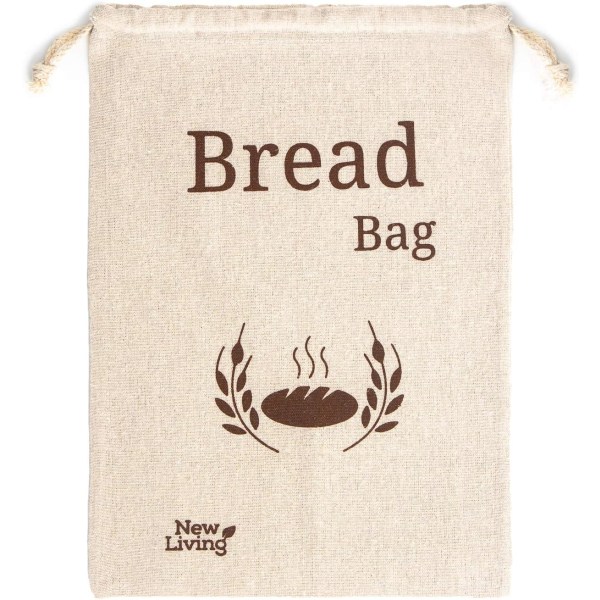 2-pack New Living naturligt linne brödpåse | Ekologisk blandning | 2 x Återanvändbara brödpåsar | Matförvaringsväska | Brödförvaringspåsar | 38x27 cm | Eco brödpåse