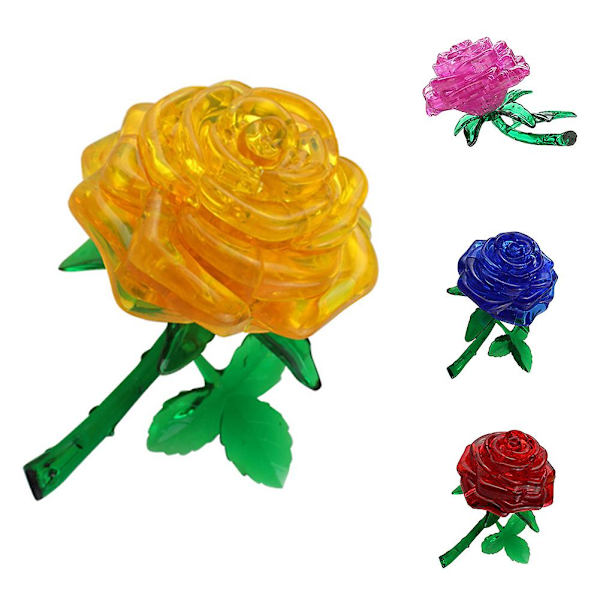 Vacker 3D-rosblomma kristallpussel DIY-pusselgåva pryl barn IQ-leksak Yellow