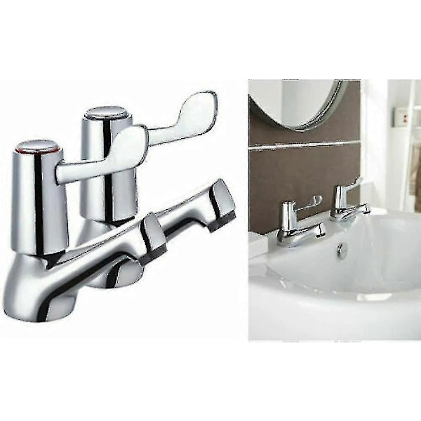 Badrumsblandare Spak - 1/2 Handfat Blandare Badkar Set Med Metallknoppar Pelare Polerad Krompläterad