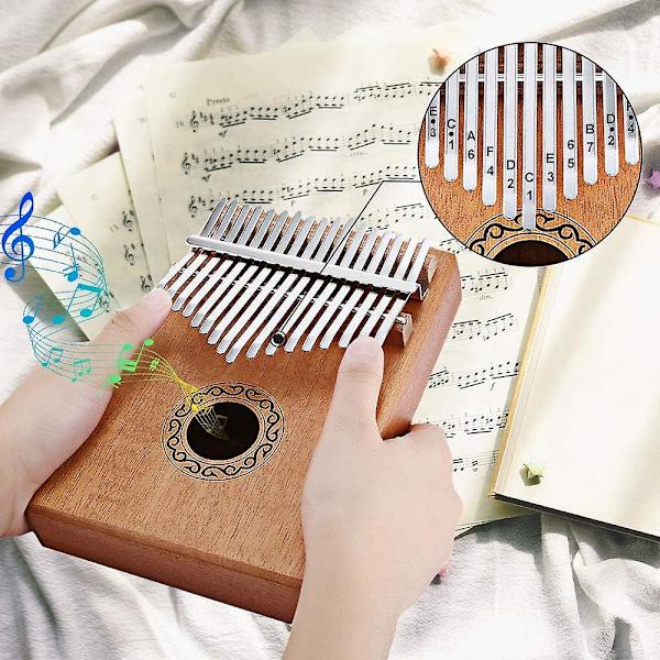 Kalimba 17 tangenter tommelfingerklaver med studieinstruktion og stemmehammer, finger marimba-instrument
