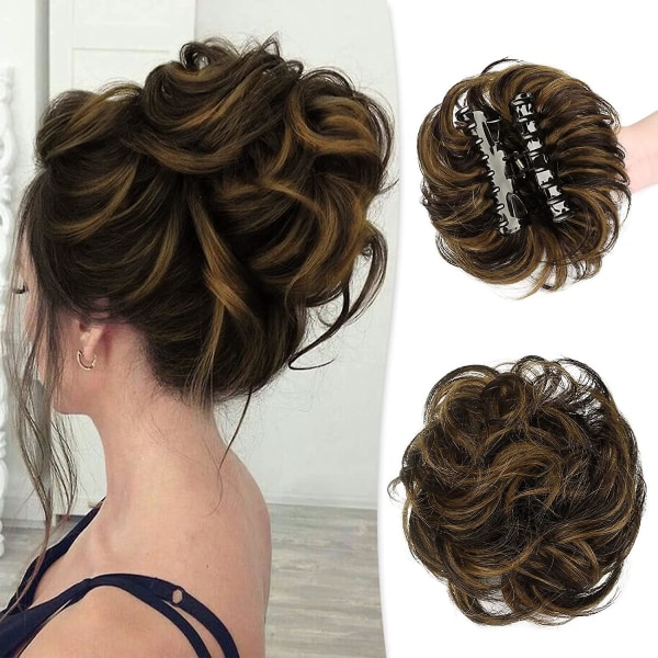 Kløkkeklemme Messy Bun Hårstykke 100% Ekte Menneskehår Boller Bølgete Krøllete Chignon Hårbolle Extensions Tousled Oppdo Hårboller Kløkkeklemme Hestehale Hårstykker H