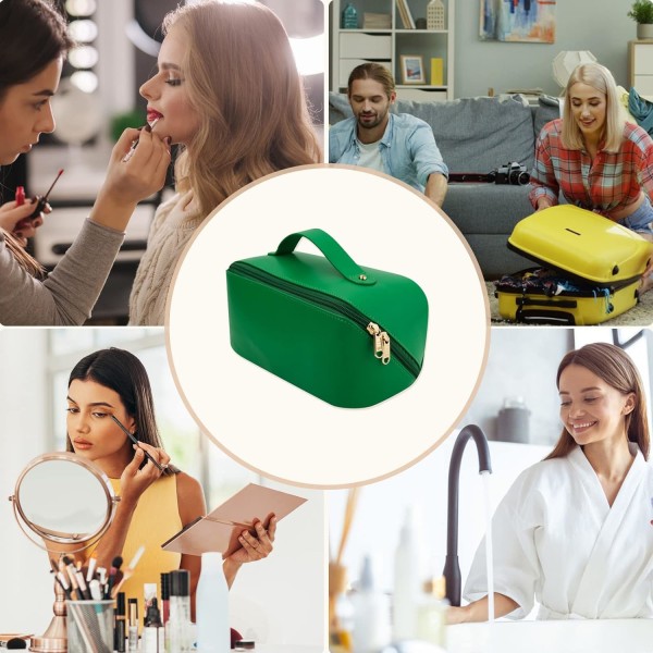 Kosmetisk taske rejsetaske, stor kapacitet højkvalitets hudpleje makeup taske & toilettaske med håndtag, dame vandtæt toilettaske (grøn)