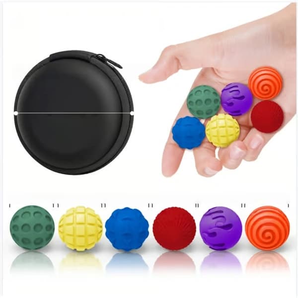 Magnetiska silikonbollar 6-pack - Mjuka sensoriska stressbollar för fingertoppsmassage och tyst skrivbordslek, bärbart set med väska Pink