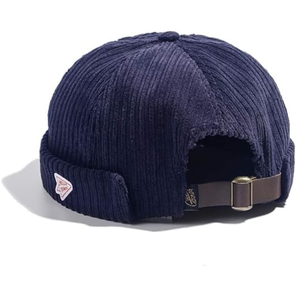 Corduroy Cap Justerbar Brimless Cap Retro Rolled Cuff Harbor Hat Worker Sailor Cap Beanie Skullcap Docker Leon Hat (Navy)