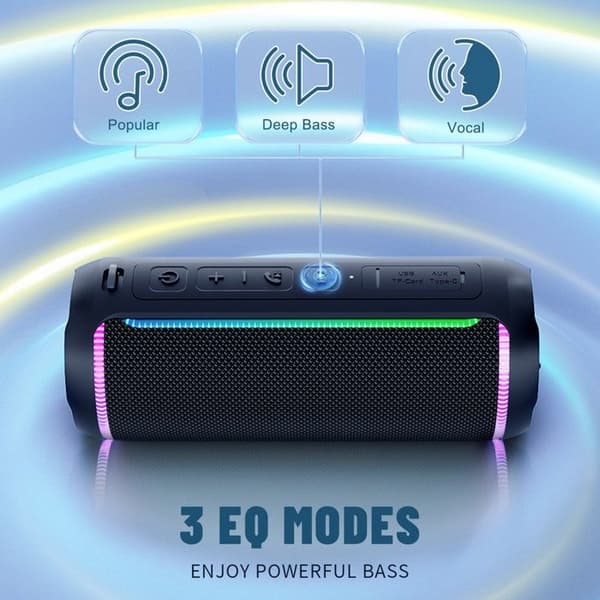 Bluetooth-højttaler: LED-lys, Bluetooth 5.3, bærbar, 40W forbedret bas – Sort