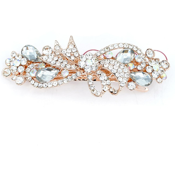 Hårnål strass hästsvans hårklämma utsökt streamer blomma fjäderklämma kristall hårklämma diamant hår accessoarer  hårklämma (vit)