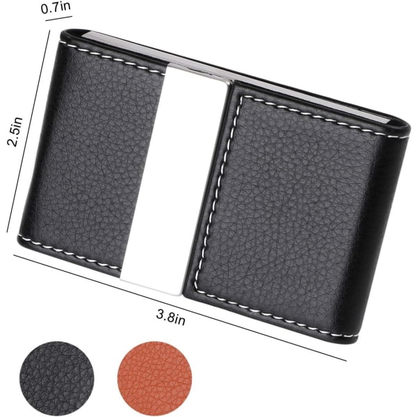 Visitkortshållare | Kreditkortshållare i PU-läder, smal ID- case i rostfritt stål för män/kvinnor | Dubbelt öppet magnetiskt spänne (svart)