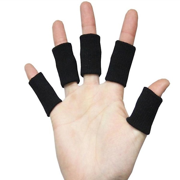 10 stk (svart tone) fingerskinner, fingerhylser beskyttere fingerstøtte sport finger kompresjonshylse støtte elastiske tommelhylser for lindring