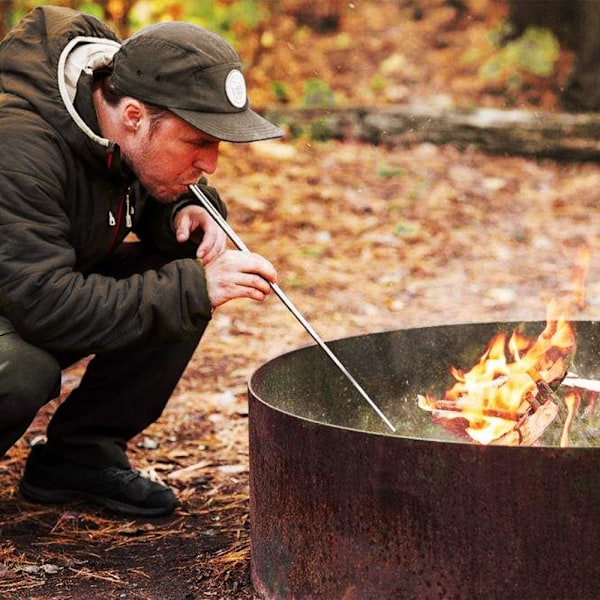 Lommelygte 3 stk. Blæseildrør i rustfrit stål Sammenklappelig Blæseildrør til pejs Grill Bål Blæser luft ind i et bål Rejser