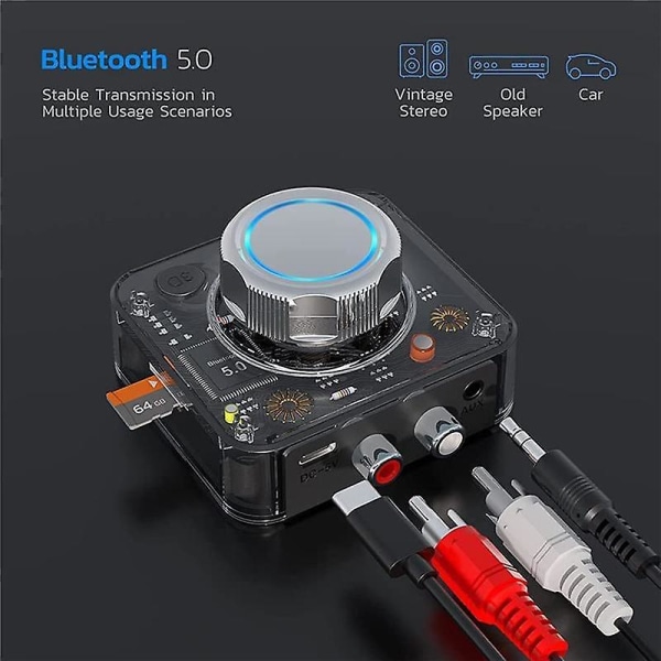 Bluetooth 5.0 Audio Receiver 3d Stereo Trådlös Adapter Tf Card Rca 3.5mm 3.5 Aux-uttag för bilanslutna högtalarhörlurar