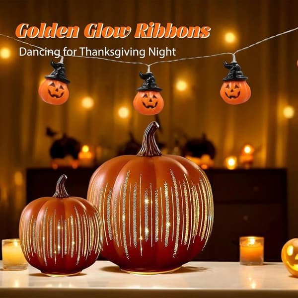 LED Stjerne-lysende Gresskar – Halloween-dekorasjon med Timer | Harpikslykt (Oransje S)
