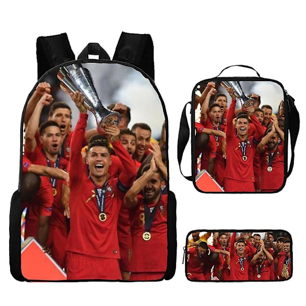 Cr7 Fotbollsstjärna Skolväska Reseryggsäck Lunchväska Pennfodral Set För Barn Studenter 11 3Pcs Set