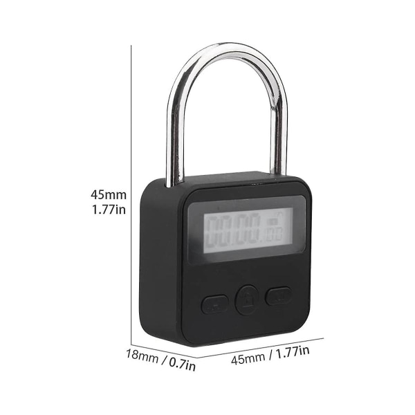 Metallinen ajastinlukko, LCD-näyttö Monitoiminen elektroninen ajastinlukko, 99 tunnin maksimiajastus, ladattava USB (musta)