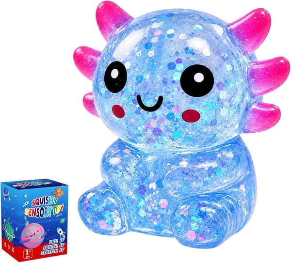 Glittrig Axolotl Squishy Leksak, Squishy Leksaker, Långsamt Resande Squishy Blue