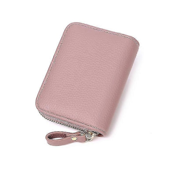 Kreditkortshållare Liten Damplånbok Med Rostfritt Stål Dragkedja Äkta Läder Plånboksfodral 1stk- pink