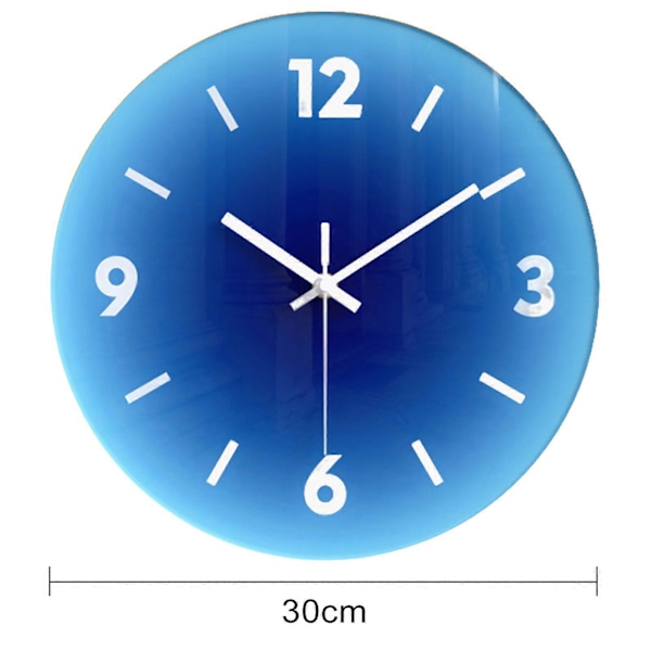 12\" Batteridrevet Veggklokke Herdet Glass Stille Kvarts Ikke-tikkende Moderne Enkel Dekorativ Veggklokke Hjemmeinnredning QingHai Blue A