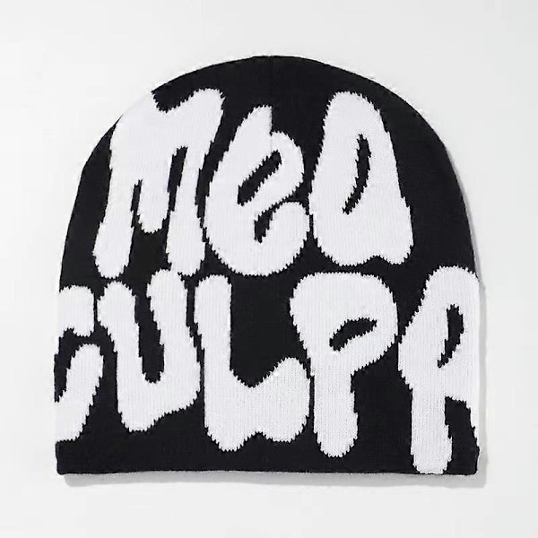 Dam Grafikmössa Skull Hat MEA Culpa Y2K Stickad Mössa Varm Vintermössa black