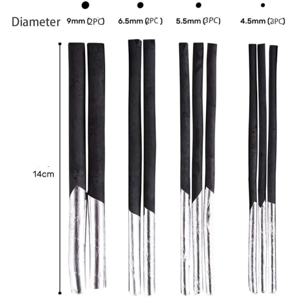 10 st pilgrenarvinskol, komprimerade kolstavar, ritset, 4 storlekar kolritset för skissning, ritning, skuggning