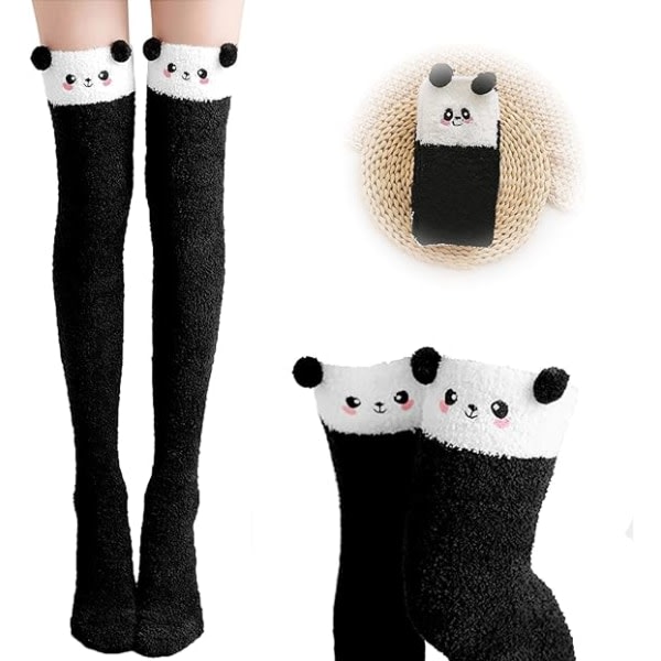 1 par knehøye sokker for kvinner (svarte), knehøye sokker, Panda Soc