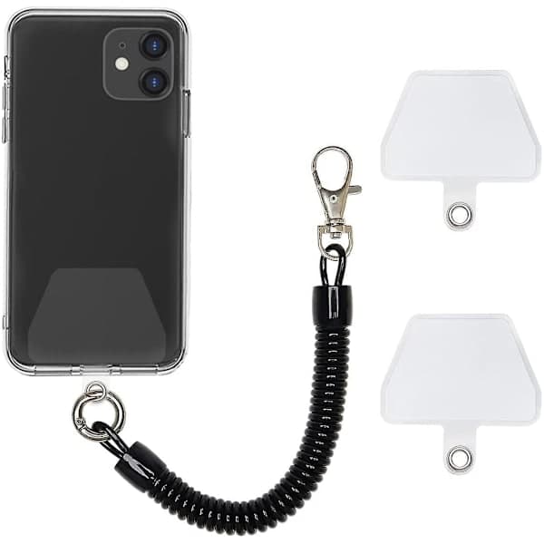 Mobiltelefon säkerhetsrem / Spiralsladd med karbinhake Svart