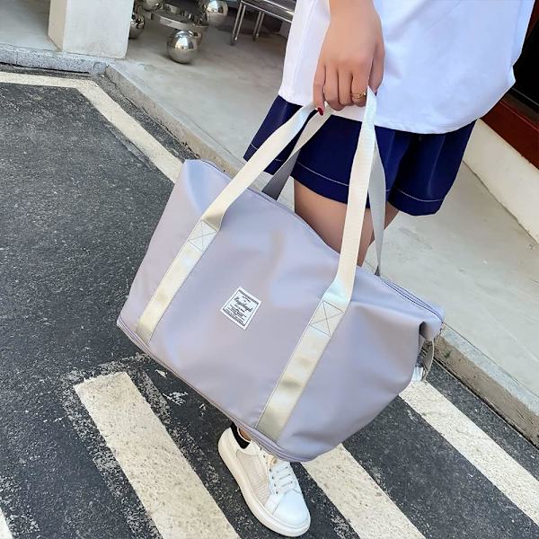 Reise Duffel Bag, Håndveske Sports Gym Bag med Tørr Våt Separert, Vanntett Stor Trenings Duffel Bag, Overnatting Bag for Reise, Sport(Grå)