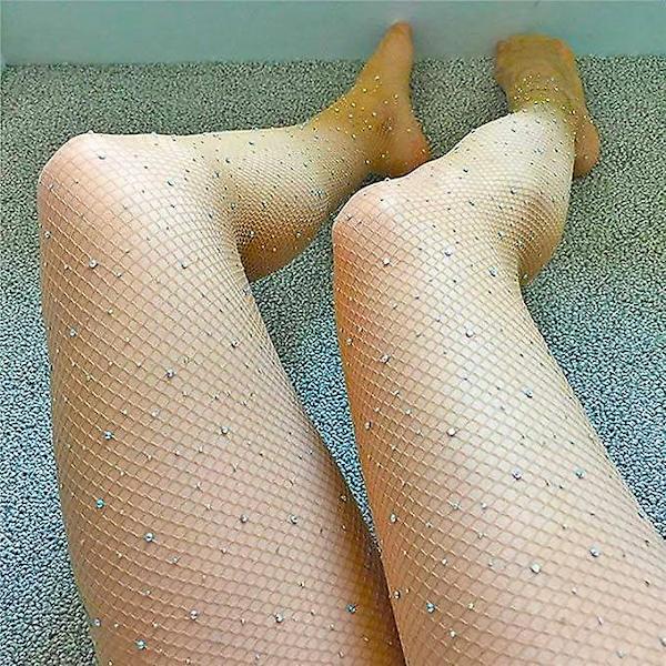 Sexiga höga midjetights med glittrande strassfisknät, festliga strassnätstrumpor (naturliga)