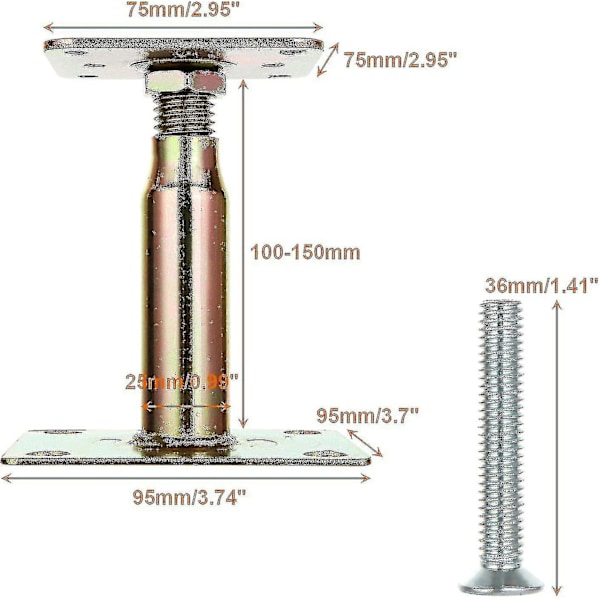 2 st 100-150 mm Galvaniserade Justerbara Höjda Stolpsocklar, Tunga Takstöd För Byggnader - Snngv-hhny