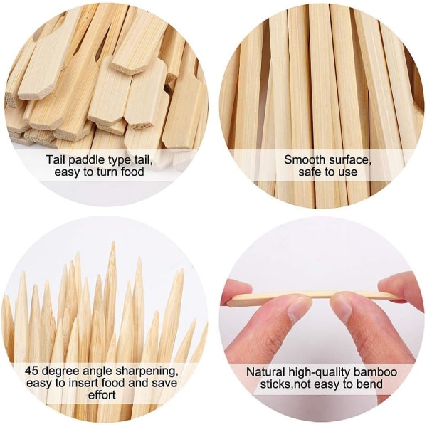 100pcs Bamboo Paddle Skewers Bamboo Sticks Cocktail Sticks Flat for Barbecue, Kebabs, Fruits, Sandwich Cocktail, Buffets Party (9cm)