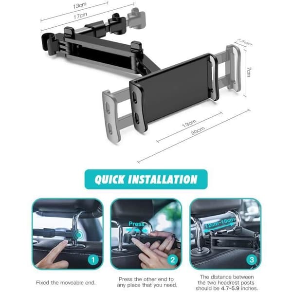 Bil Tablet Holder - HAUTSTORE - Kan forlænges til 25 cm - 360° Rotation - Kompatibel med 4,4-11 tommer tablets