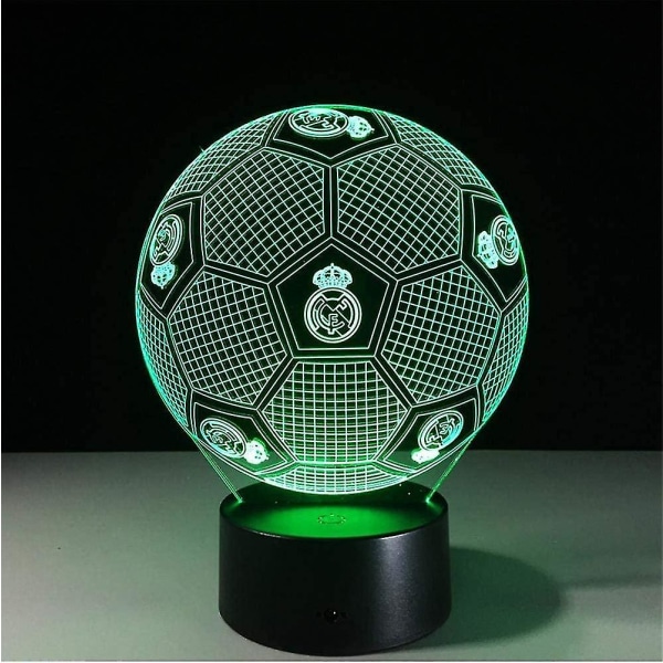 3D Optical Illusion Real Madrid Football Night Light -lelulamppu, kaukosäädin, himmennettävä, paristolla tai USB virralla, 7 väriä vaihtuva joulun syntymäpäivälahja F
