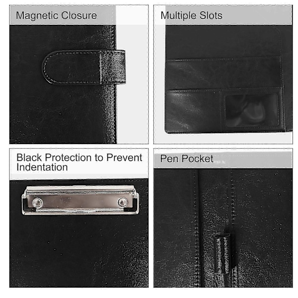 A4 Magnetisk Konferencemappe Clipboard med Opbevaringsportfolio Padfolio PU Læder Interview Dokument Organizer