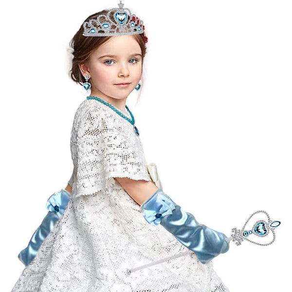 Prinsesse utkledning fest tilbehør, prinsesse kroner tryllestaver halskjede hansker ørepynt for småbarn små jenter cosplay kostyme tiaraer sett pakke med 5