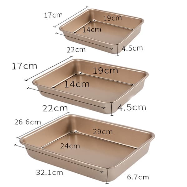 Dype Bakeformer Sett Non-stick, Rektangulær Kakeform, Stabelbart Bakeformsett med 3, Ovnformer for Baking, Gull (9''/11''/13'') Dype Bakeformer Deep Baking Pans