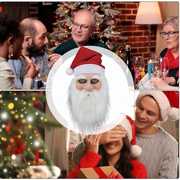 Jultomte Latexmask med skägg och hatt | Realistisk Latex Jultomte Helmask | Nyhet Rolig Simulering Jultomte för Rollspel C