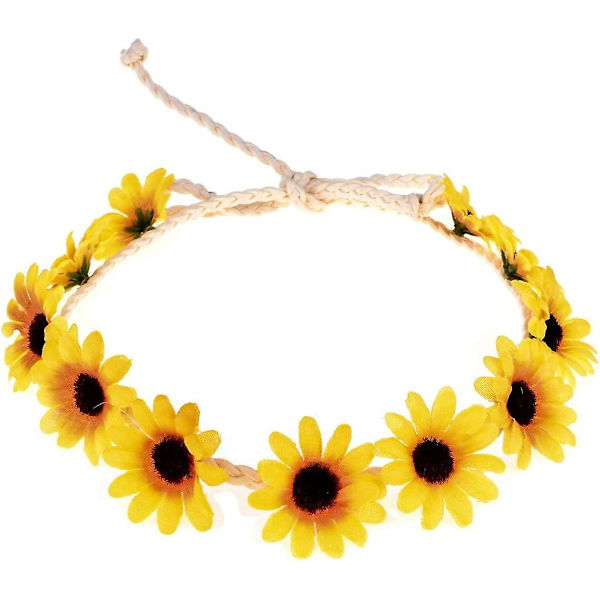 Solsikkehodebånd krone krans brudefestivaler blomsterkrans hodeplagg (gul)