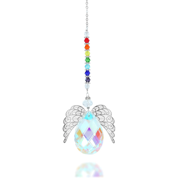 Regnbågskristall Änglavingar Ljusfångare - Chakra Dekoration, Änglaving Dekoration, Fönsterhängande Ljusfångare, Kristall Ljusfångare